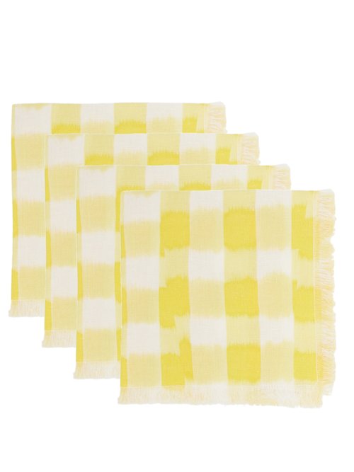 Marta Ferri Set Of Four Check Cotton-blend Napkins In Yellow Multi