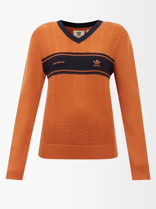 Adidas X Wales Bonner Logo-embroidered V-neck Wool-blend Sweater