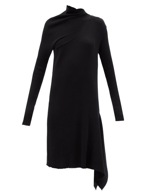Marques'almeida - Asymmetric Merino-wool Knitted Midi Dress Black