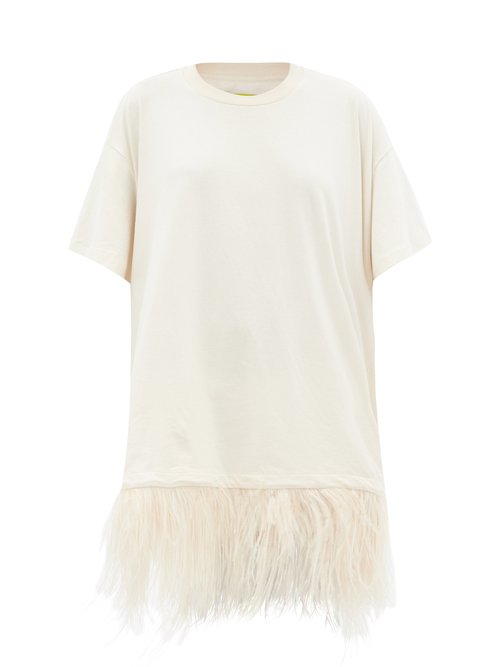 Marques'almeida - Feather-trimmed Organic Cotton-jersey T-shirt Beige