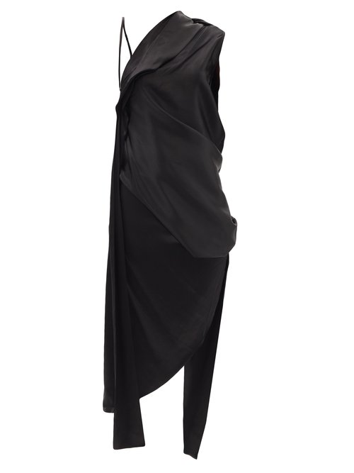 Marques'almeida - Asymmetric Draped Silk-satin Midi Dress Black