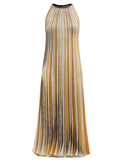 Missoni - Pleated Metallic-knit Maxi Dress Gold