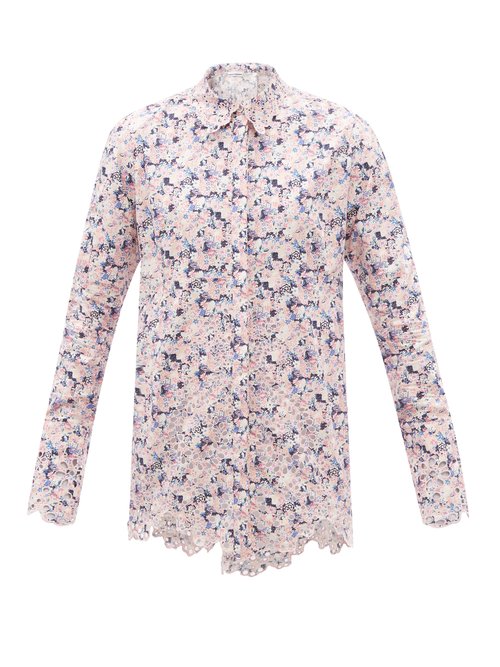 Paco Rabanne - Broderie-anglaise Floral-print Cotton-poplin Shirt Pink