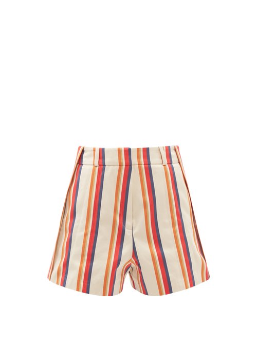 High-rise Jacquard-stripe Cotton-twill Shorts