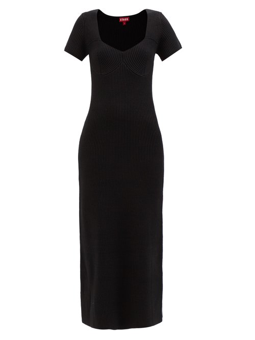 Staud – Camden Panelled Rib-knitted Maxi Dress Black