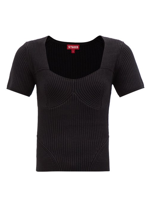 Staud - Buxton Panelled Rib-knitted Top Black