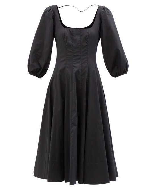 Staud - Swells Square-neck Cotton-blend Poplin Midi Dress Black