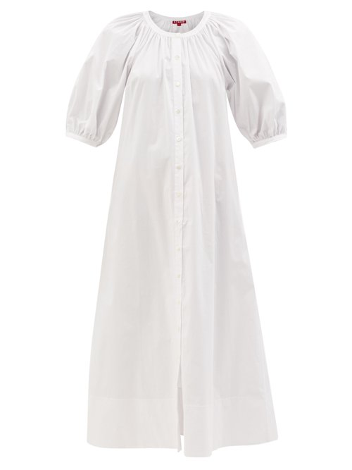 Buy Staud - Vincent Gathered Cotton-blend Poplin Shirt Dress White online - shop best Staud clothing sales