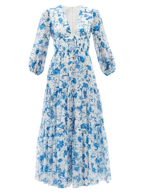 Borgo De Nor - Faustine Floral-print Cotton-blend Voile Dress Blue