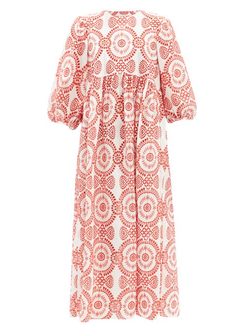 Buy Borgo De Nor - Vanessa Broderie-anglaise Cotton-blend Midi Dress Red online - shop best Borgo De Nor clothing sales