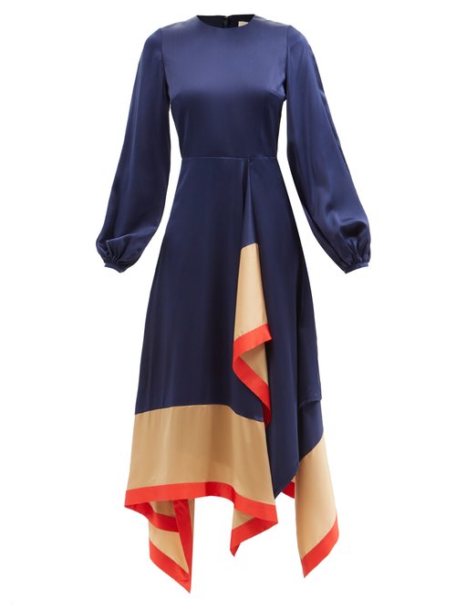 Roksanda - Asteria Striped Silk-satin Midi Dress Navy Multi