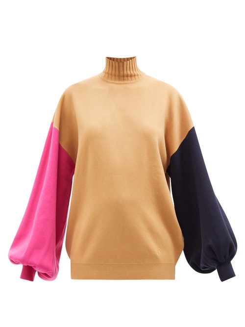 Roksanda - Clover Colour-block Balloon-sleeve Jersey Sweater Beige Multi