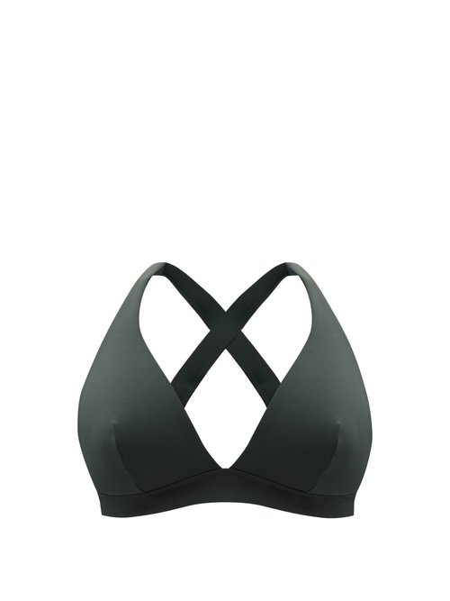 Form And Fold - The Tri Crossover-back D-g Bikini Top Dark Green Beachwear