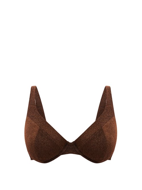 Form And Fold - The Line Underwired Lamé D-g Bikini Top Brown Beachwear