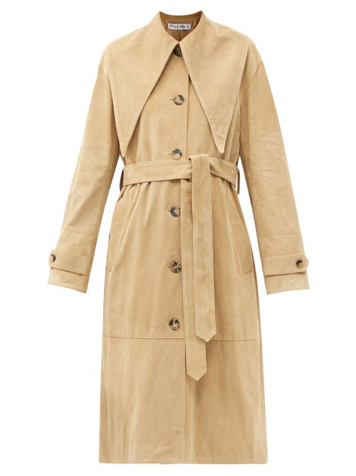 Jw Anderson Exaggerated-collar Suede Trench Coat In Camel | ModeSens