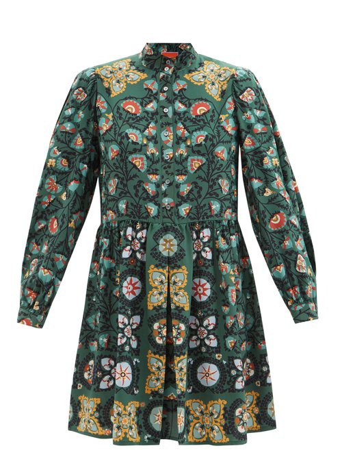 La DoubleJ - Shorty Floral-print Silk-satin Dress Green Multi