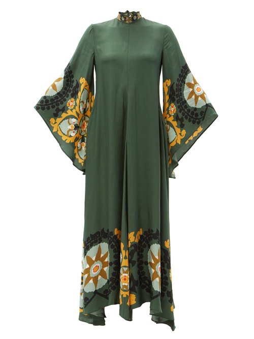 La DoubleJ - Magnifico Printed-crepe Maxi Dress Green