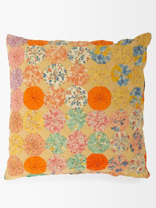 By Walid 1920s Rosette-appliqué Linen Cushion In Multi