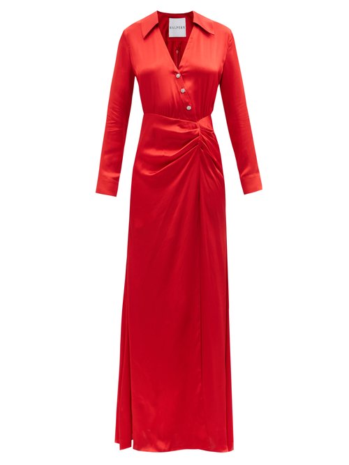 Halpern - Crystal-embellished Satin Maxi Dress Red