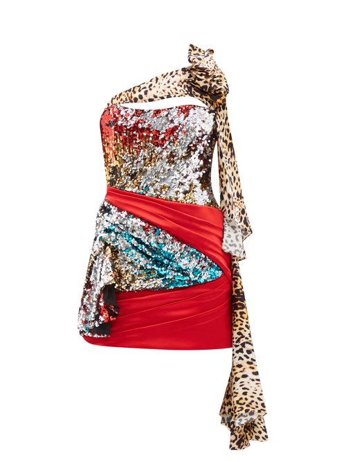 Halpern - One-shoulder Sequinned Mini Dress Multi