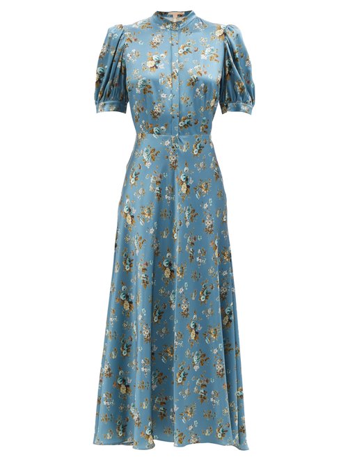 Brock Collection - Tracy Puff-sleeve Floral-print Silk-crepe Dress ...