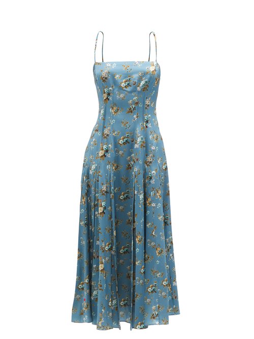 Brock Collection - Tyanna Floral-print Silk-crepe Midi Dress Light Blue
