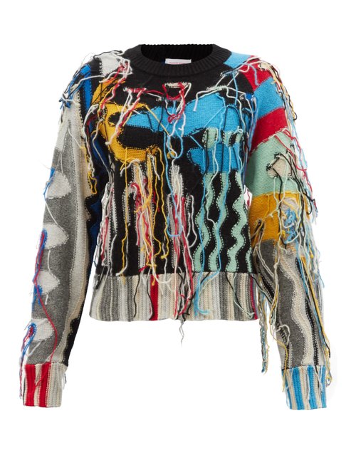 Buy Charles Jeffrey Loverboy - Guddle Tasselled Wool-blend Sweater Black Multi online - shop best Charles Jeffrey LOVERBOY 