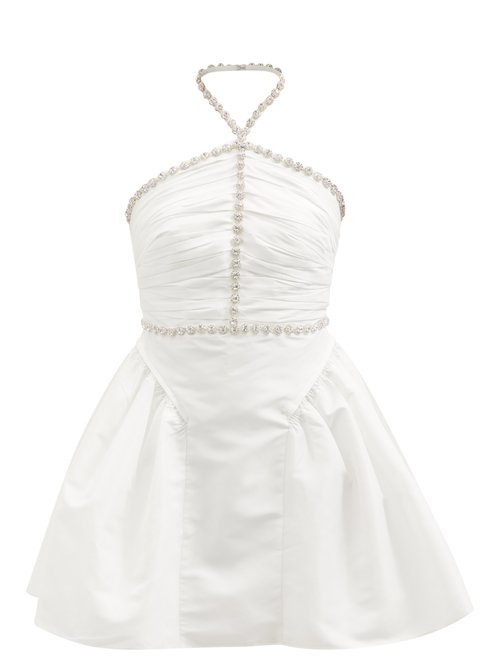 Buy Self-portrait - Diamanté-embellished Taffeta Mini Dress White online - shop best Self-Portrait clothing sales