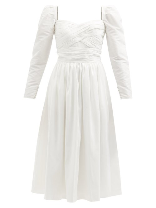 Self-portrait - Sweetheart-neckline Gathered Taffeta Midi Dress White