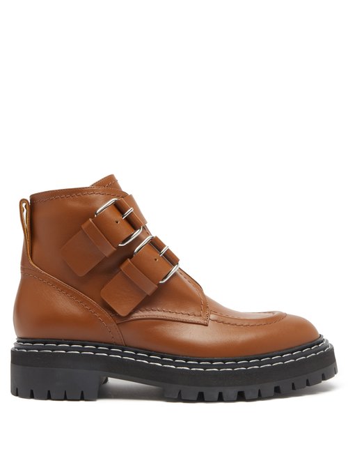 Proenza Schouler - Double-buckled Leather Ankle Boots Tan