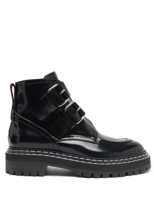 Proenza Schouler - Double-buckled Leather Ankle Boots Black