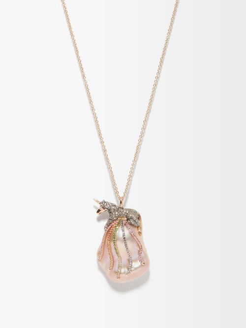Bibi van der Velden Unicorn Diamond, Pearl & 18kt Rose-gold Necklace