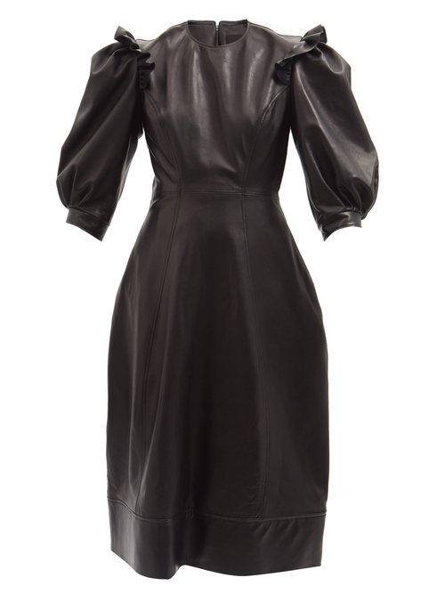 Simone Rocha - Puff-sleeve Leather Midi Dress Black
