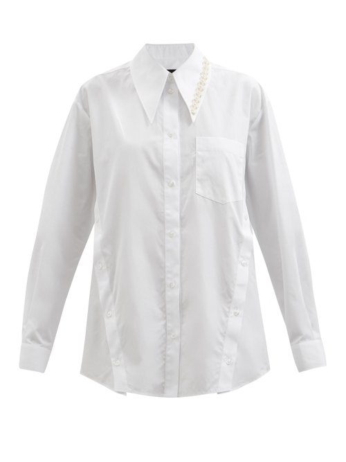 Simone Rocha - Beaded Point-collar Cotton-poplin Shirt White Multi