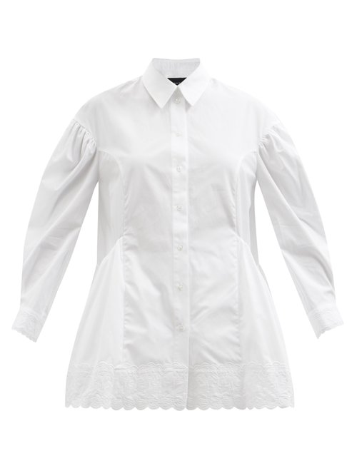 Simone Rocha - Lace-trimmed Peplum-hem Cotton-poplin Shirt White