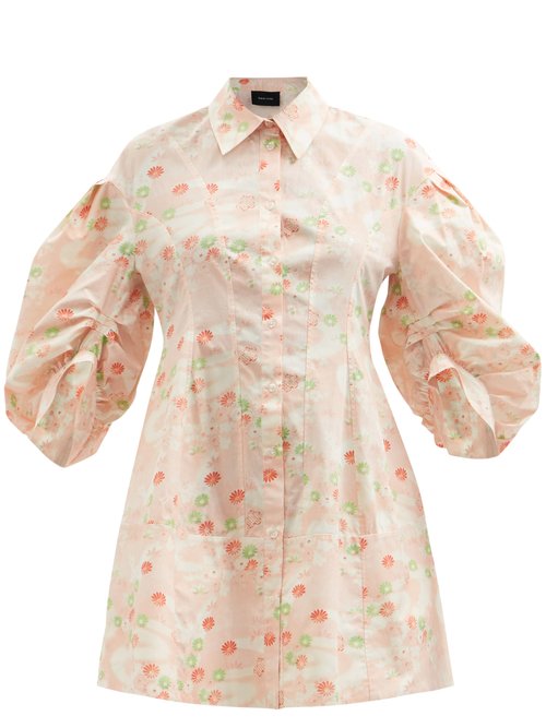 Buy Simone Rocha - Floral-print Cotton-poplin Shirt Dress Light Pink online - shop best Simone Rocha clothing sales