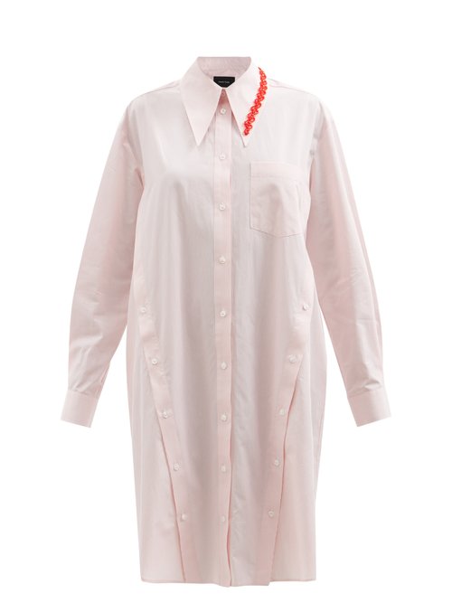 Simone Rocha - Beaded-collar Striped Cotton-poplin Shirt Dress Pink Multi