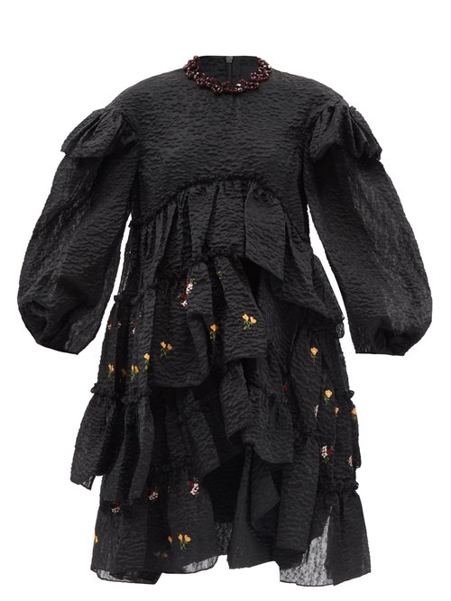 Simone Rocha - Beaded Floral-embroidered Cloqué Dress Black Red
