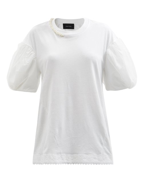Buy Simone Rocha - Faux Pearl-embellished Cotton-jersey T-shirt White online - shop best Simone Rocha 