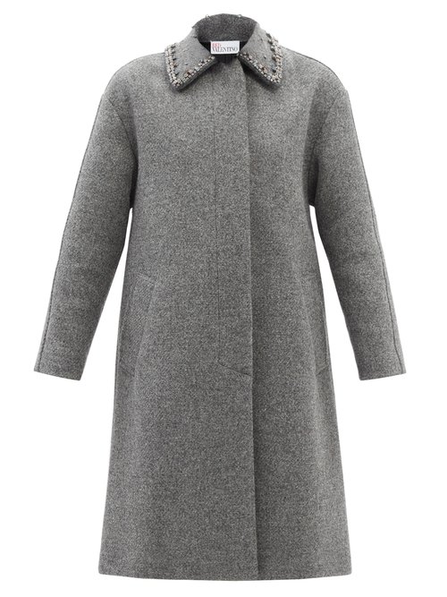REDValentino - Crystal-embellished Shetland-wool Twill Coat Grey