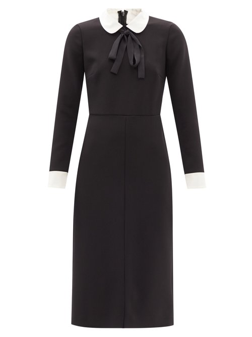 Buy REDValentino - Bow-neck Slit-hem Crepe Midi Dress Black online - shop best REDValentino clothing sales
