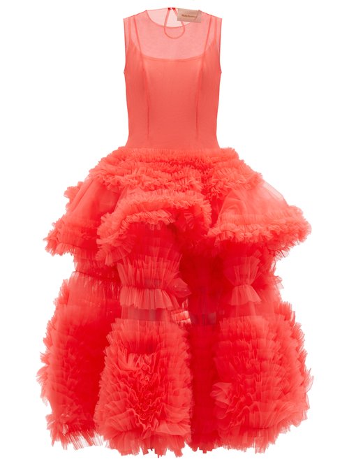 Molly Goddard - Yetunde Tiered Tulle Midi Dress Pink