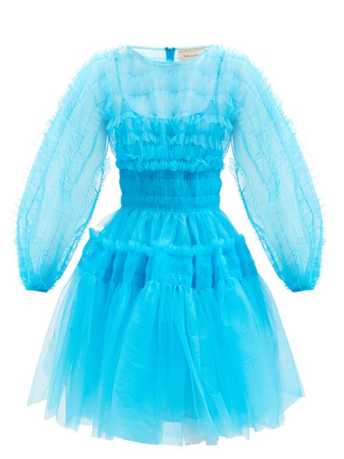 Buy Molly Goddard - Alex Smocked Tulle Dress Blue online - shop best Molly Goddard clothing sales