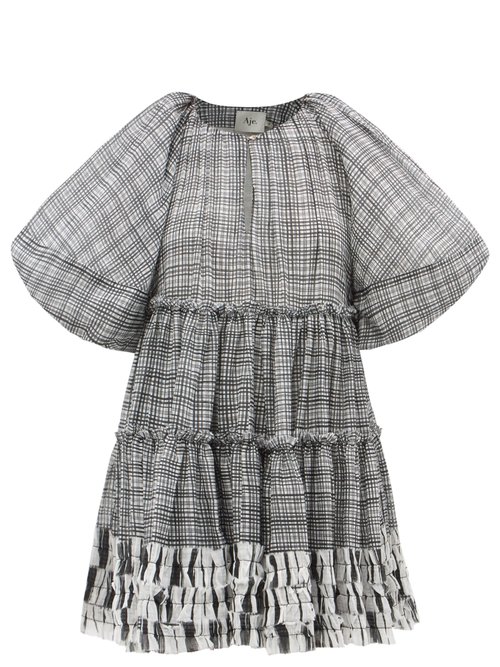 Buy Aje - Memento Puff-sleeve Check Voile Mini Dress Grey Multi online - shop best Aje clothing sales