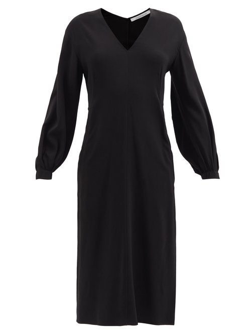 Another Tomorrow – V-neck Crepe Midi Dress Black