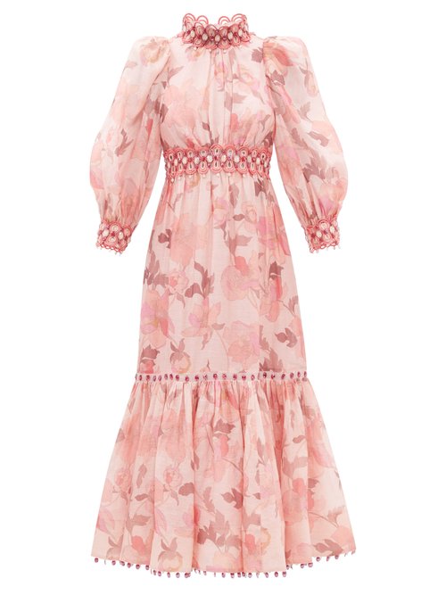 Zimmermann - Concert Floral-print Linen-blend Lawn Dress Pink Print