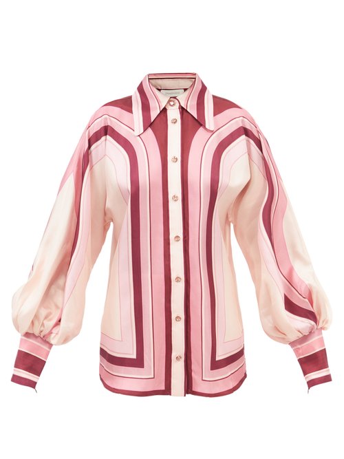 Zimmermann - Concert Striped Silk-twill Blouse Pink Print