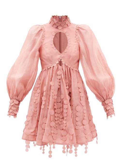 Zimmermann – Concert Disc-embellished Linen-blend Batiste Dress Pink