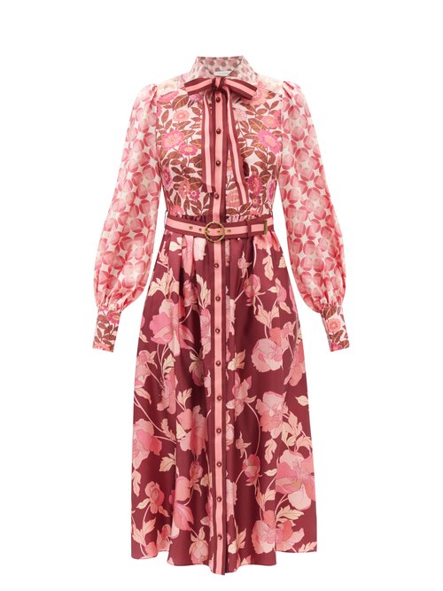 Zimmermann - Concert Spliced Floral-print Silk Midi Dress Pink Print