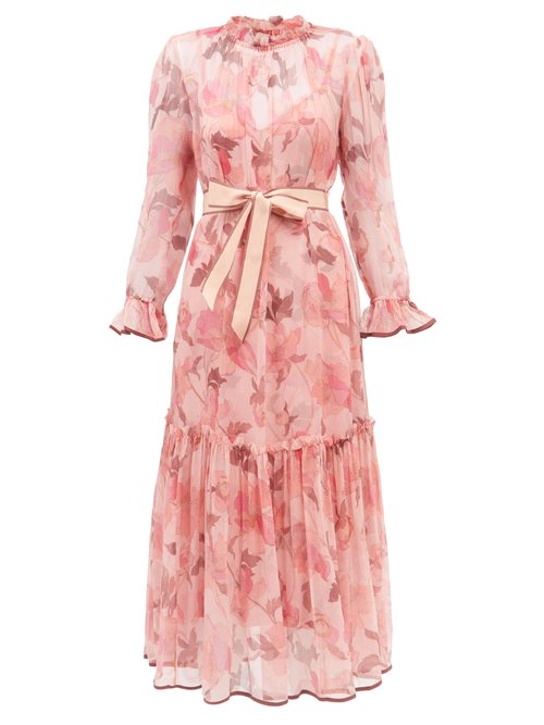 Buy Zimmermann - Concert Ruffled Floral-print Chiffon Midi Dress Pink Print online - shop best Zimmermann clothing sales